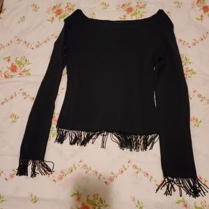 Beaded fringe black top